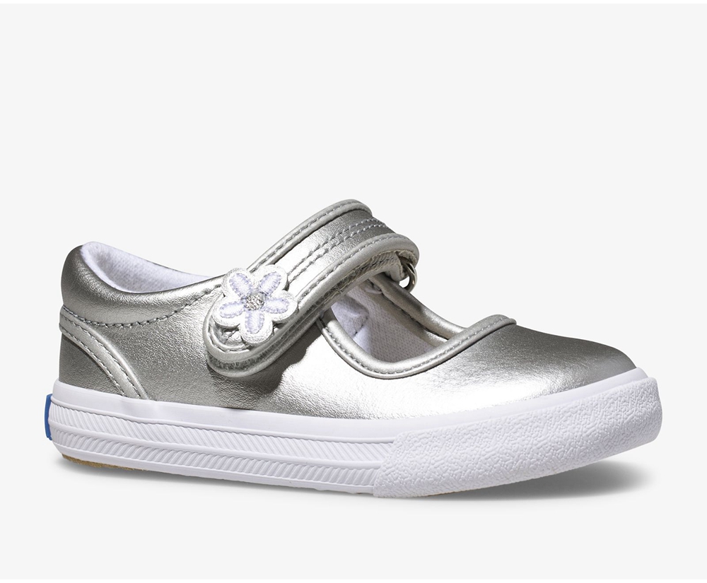 Keds Kids Slip Ons Silver - Ella Mary Jane - 810GPWLTQ